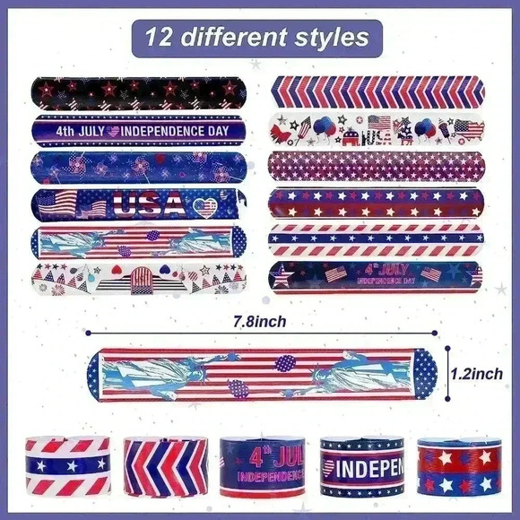 5 pcs 4th of July Slap Bracelets Toys for Kids - Picture 3 of 6